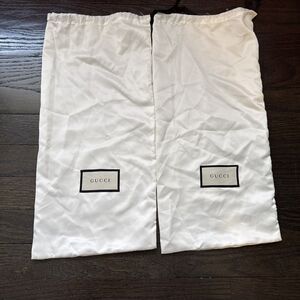 Authentic GUCCI Logo Ivory Satin Storage Dust Bag, Pair Of Shoe Cover, 17x8” (2)